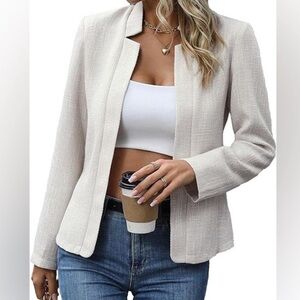 NWT Mina Self Textured Tweed Blazer Cream‎ Jacket Sz Medium